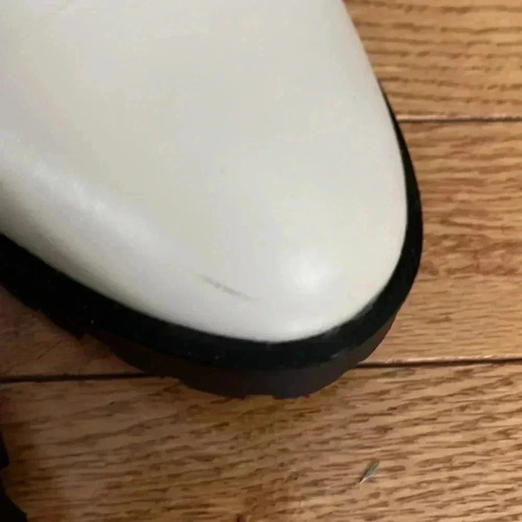 [9.5US] KARL LAGERFELD White Leather Patrice Chain-Detailed PlatformCombat Boots - Picture 7 of 12